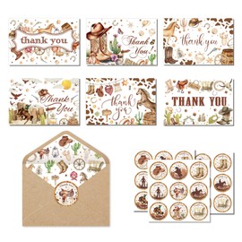 24 Pack Western Thank You Cards with Envelopes and Stickers - 4x6 Inch Blank Note Cards, 6 Western Cowboy Designs (4 Each) for Birthday Thank You Notes, Wedding Appreciation, Baby Shower Gratitude