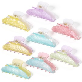 Yuxung 8 Pcs Large Acrylic Hair Claw Clips for Women Non-slip Strong Hold Jaw Clamps for Thick Thin Hair(Double Pinyin,Lovely Color)