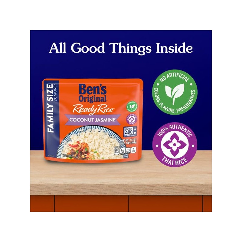 BEN'S ORIGINAL READY RICE Coconut Jasmine Family Size Rice, Easy