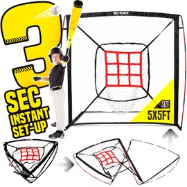 Baseball Net - Pitching Net Hitting Net Batting Practice Net (9 Strike Zone, Portable & Quick-Fold) Baseball Gifts for Kids Children & Teens | Training Aids Equipment 5'x5