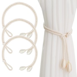 Pack of 4 Curtain Tiebacks, Tiebacks for Curtains, Rope Curtain Rope Buckle, Hand Knitted Cotton Curtains Tiebacks, Curtain Ties, Curtains Tiebacks for Home, Office, Living Room