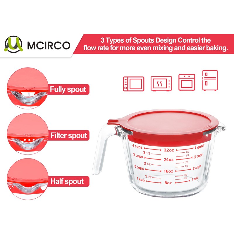 M MCIRCO 6 Pcs Glass Measuring Cups with Lids Set,