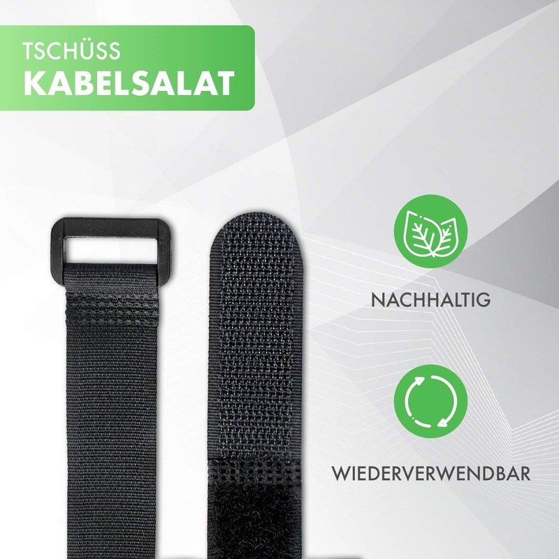 FrogJim Black Velcro Cable Ties with Buckle, Re-Usable Velcro Strap,
