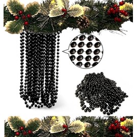 10m Christmas Bead Garland, Luxury Christmas Tree & Room Decoration, 8mm Beads, 10m Long Christmas Tree Decoration Bead Chain. (Black, 10)
