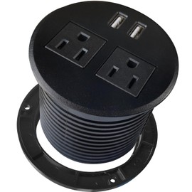 ApexDesk Desktop Power Grommet with Two Power Sockets, Two Quick USB Charging Ports, 6ft Power Cord and Lock Ring (Black)