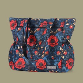 CLOUDMUSIC Shoulder Tote Bag For Women Fashion Multi-functional Bag Daily Shopping Travelling Sports Fitting Hiking(Vintage Red Flowers)