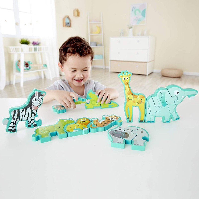Hape Wooden Animal Parade Building Blocks Alphabet Puzzle and Playset