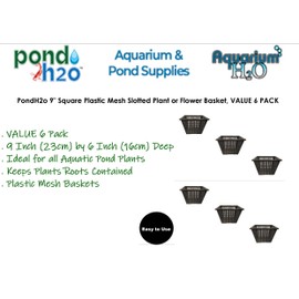 PondH2o 9" Square Aquatic Plastic Slotted Mesh Pond Plant Pot or Flower Water Garden Plant Baskets | Large Pond Plant or Flower Planter Pots for Aquaponics, Hydroponics Value 6 Pack