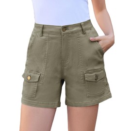Rasutina Women Green Cargo Shorts with 6 Pockets High Waist Jean Shorts for Women Denim Shorts Summer Jorts Small