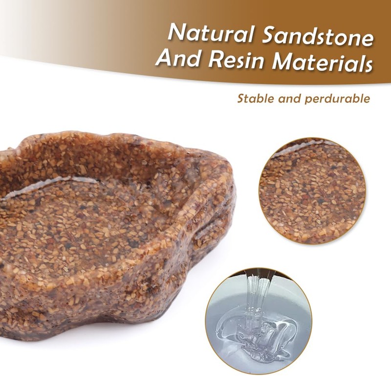 2 Pack Reptile Food Bowl Natural Sandstone Water Dish for