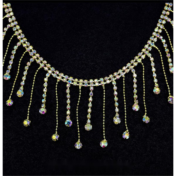 GorinsKani 2 Yard Rhinestone Trim Fringe Irregular Rhinestone Fringe Belt