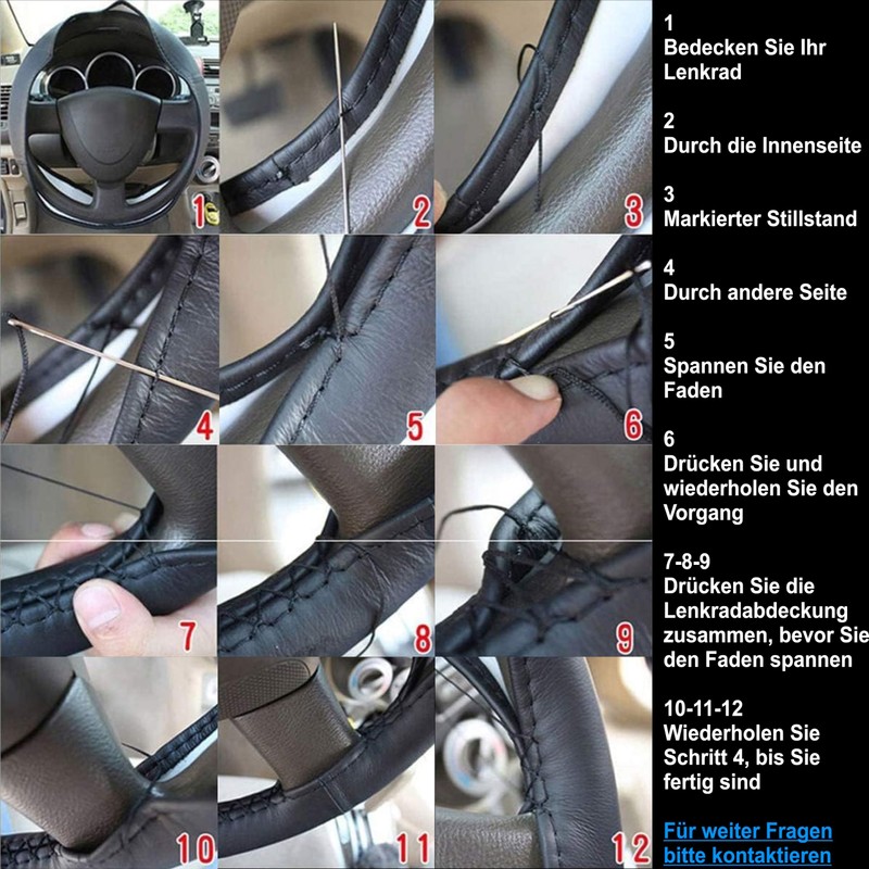 Xkeribom Steering Wheel Cover for Lacing Leather 37-38 cm 12