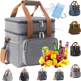 Bolsa del Almuerzo de Grande，Lonchera para Hombre y Mujer con Doble Compartimento，Loncheras Térmica Tela Oxford Impermeable Prueba de Goteo, Bolsa Térmica Lonchera para Oficina, Picnic, Trabajo,Viajes