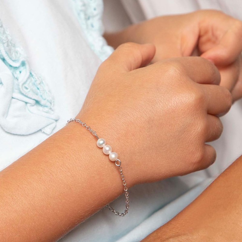 925 Sterling Silver Freshwater Cultured Pearl Adjustable Bracelet For Little