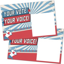 T MARIE T MARIE 100 Bulk Voter Postcards 4x6 - Your Vote Your Voice, Red, White and Blue Theme With Blank Back for Message to Voters - Encourage Voting In Your State