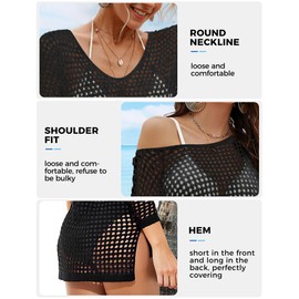 Buauty Beach Swimsuit Cover Up for Women, Crochet Bathing Suit Cover Ups Hollow Out Bikini Coverups Dress 2024 Summer Outfits Black