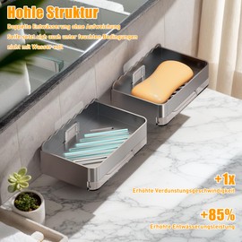 Soap Holder Shower, Pack of 2 Soap Dish No Drilling Soap Dish Wall Mounted with Drip Tray and Hook, Soap Dish Holder Soap Dish for Bathroom Kitchen Balcony