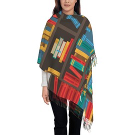 IBILIU Oversize Scarf for Women Colorful Bookshelves Library Scarf Tassel Scarves Fall Winter Shawl Wraps