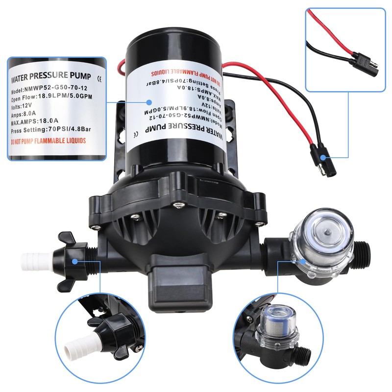 NovelBee 70 PSI Washdown Deck Wash Pump Kit,12V 5.0 GPM