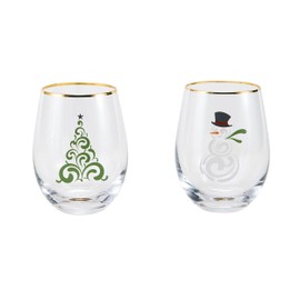 Celebrations by Mikasa Holiday Tree Snowman Stemless Wine, Set of 2, 18 Ounce