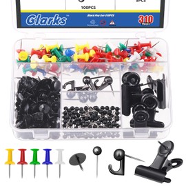 Glarks 310 Pieces 5 Styles Black Push Pins Set, Thumb Tacks, Decorative Push Pins for Bulletin Board Decorations, Artwork, Photos, Craft Projects