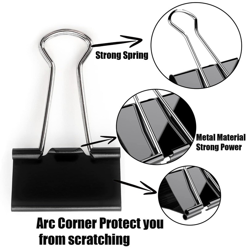 36pcs Bulldog Clips 41mm Paper Clip Binder Clips (Black, 41mm)