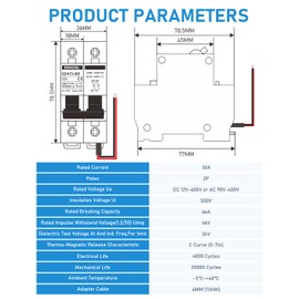 DIHOOL 30A DC Circuit Breaker with Remote Control, 12V-400V DC & 90-400V AC, 2 Pole Miniature Circuit Breaker, DIN Rail Mount Disconnect Switch
