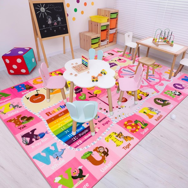 B BENRON Pink Rug for Girls Bedroom Daycare Kids Rug