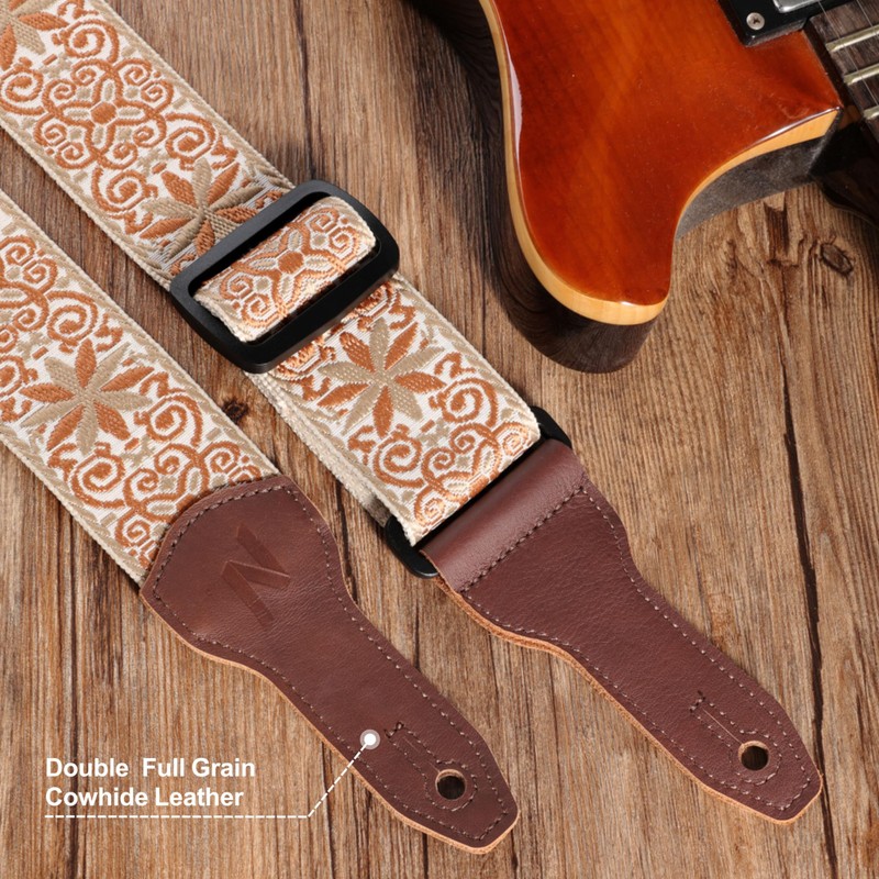 Nefelibata Banjo Strap 2" Wide Full Grain Leather Jacquard Embroidered