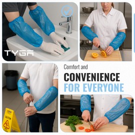 TYGA STORE 3 x 100 Oversleeves Arm Covers - Waterproof Arm Protection Sleeves with Elastic Ends - For Home, Cleaning, Medical, One Size (Blue) (Pack of 300)