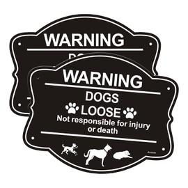 Andchi 2pcs Dog Signs Safety Signs Yard Sign Dogs Loose in Yard Sign for Door Gate, Alu Signage (Black, 246 * 196mm)
