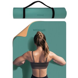 WOHAO Extra Thick 8mm Yoga Mat, 72"x28" Two-Sided Non-Slip Exercise Mat, Non-Toxic & Odorless with Carrying Strap for Yoga, Pilates, Home Gym (Peacock Green+Orange, 183 * 70 * 0.8cm)