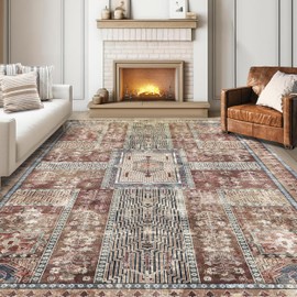 YARNSCAPE Vintage 3' x 5 ' Washable Area Rug - Stylish Indoor Rug for Living, Dining or Bedroom - Lightweight Carpet with Non-Slip Backing - Foldable for Easy Placement and Maintenance - Rust