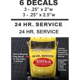 6 - 24 Hour Service Decals 3 Each of 2 Sizes - Very Nice - Sharp and Crisp