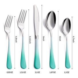 DINYWOW 20-Pieces Color Silverware Sets for 4,Green and White Handle Stainless Steel Cutlery Set, Include Forks Spoons and Knives Set, Dishwasher Safe Utensil Sets for Home Restaurant