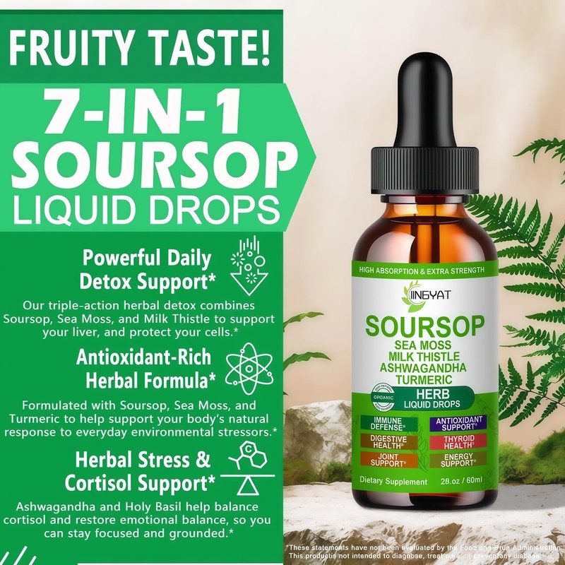 Organic Soursop Drops, Soursop Bitters Liquid w/Sea Moss Ashwagandha Milk