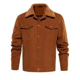 FANARCHER Men's Corduroy Jackets Sherpa Lined Fleece Trucker Work Jacket Cotton Turn-Down Collar Coats Winter Warm Outwear