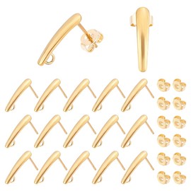 PH PandaHall 20pcs(5 Pairs) 304 Stainless Steel Ear Stud Golden Stud Earrings Components Earring Post Ear Studs Findings for Earring Jewelry Making 15x3x1mm, Hole 2mm