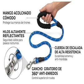 Match & Enjoy Correa para Perros con Asa Acolchada, Correa Reflectora Cualquier Raza para Perro (Azul)