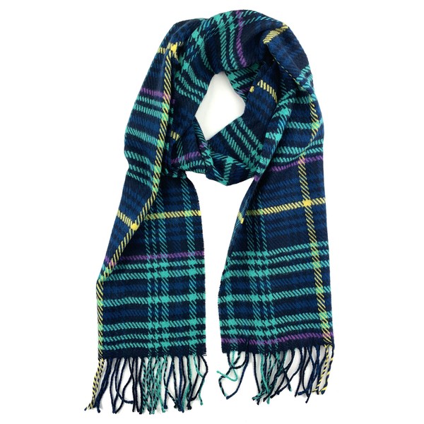 Plum Feathers Plaid Check and Solid Cashmere Feel Winter Scarf,