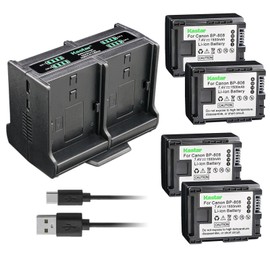 Kastar 4-Pack Battery and Quadruple Charger Compatible with Canon VIXIA HG20 VIXIA HG21, VIXIA HG30, XA10, XA10 HD, FS10, FS11, FS20, FS21, FS22, FS31, FS40, FS100, FS200, FS300, FS400 Camera