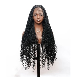 JALIZA Knotless Box Braided Wig Boho Style 36" Full Hand-tied, braded wigs for black women, Boho Style Braids (65 strands)