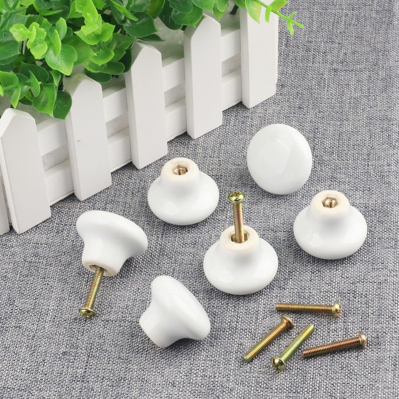 GENHAKON 40 Packs White Ceramic Cabinet Knobs, Glossy Ceramic Knobs,