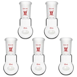 [5 Pack] CS Labglass 25ml Single Neck Round Bottom Flask with 24/40 Standard Taper Outer Joint, Borosilicate Glass Boiling Flask, Lab Glassware