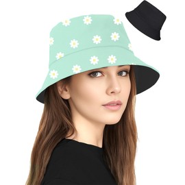 Unisex Bucket Hat for Women Men Cotton Summer Sun Beach Hat, Denim Packable Fisherman Cap for Casual, Trips, Sports, Flower Green, M