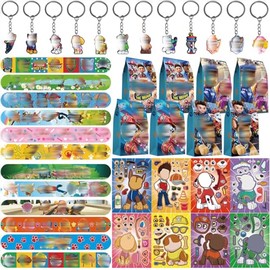 Heartsking 52 Pcs Party Bag Fillers, Dog Party Bags Favours 16 DIY Stickers 12 Key Rings 12 Slap Bands 12 Party Bags Birthday Supplies Decorations Theme Gifts for Girls Boys Kids