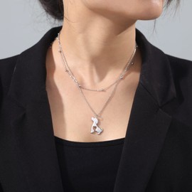 TEAMER Stainless Steel Dog Cat Horse Fox Pet Animal Pendant Cute Necklace Chain Jewellery for Women, Stainless Steel