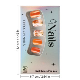Short Square Press on Nails Fall Fake Nails with Maple Leaf Design Orange Thanksgiving Acrylic Nails Full Cover Artificial Stick on Nails (Autumn style 1)