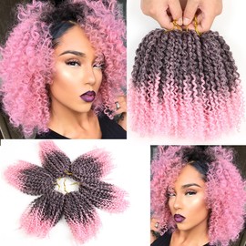 8 Inch Short Passion Twist Hair 6 Bundles Kinky Curly Crochet Hair for Black Women Curly Braiding Hair Crochet Braids Hair (6Bundles8 Inch, 1B/Pink)