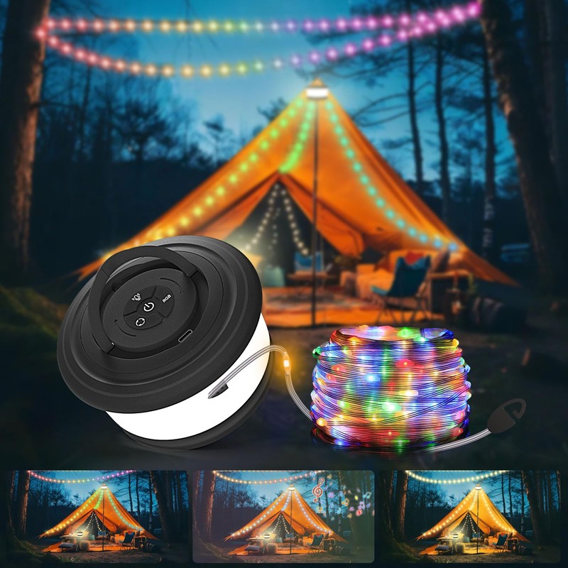 TOHETO Camping String Lights, 3 in 1 Upgraded Retractable RGB